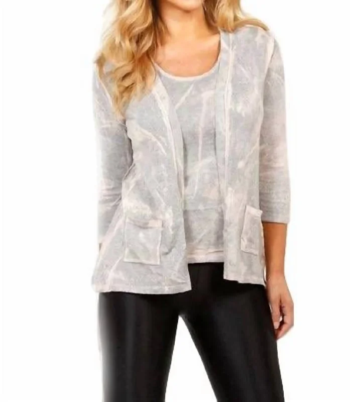 boyfriend style women cardigan for a relaxed fitBleach Cableknit Pocket Cardigan In Marble
