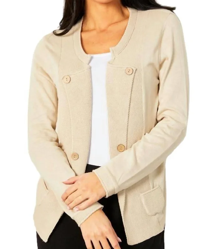 cropped women cardigan to pair with high - waisted jeansButtoned Lapel Cardigan In Sand