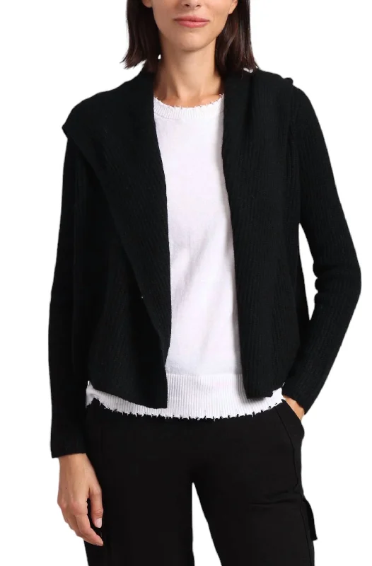 cropped women cardigan to pair with high - waisted jeansCashmere 5Gg Shaker Hooded Flyaway Cardigan In Black