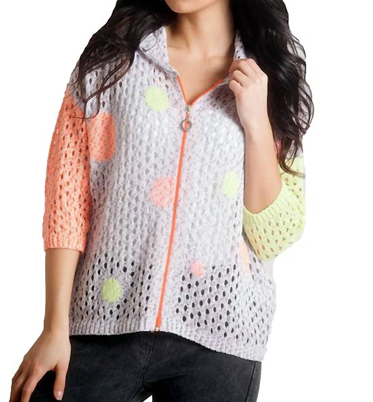 hooded women cardigan for added warmth and styleDaisy Bubbles Crochet Zip Cardigan In Slate Multi
