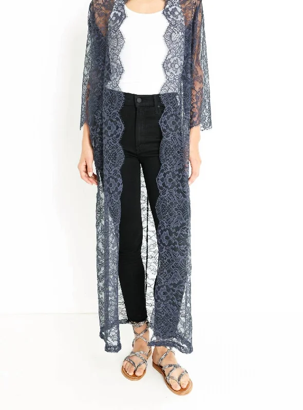 hand knitted women cardigan with artisanal charmDuster Cardigan In Navy