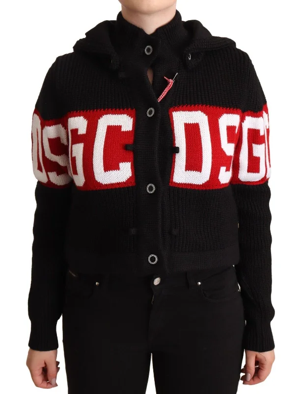 cable knit women cardigan with intricate patternsGCDS  Cashmere Hooded Button Down Logo Cardigan Women's Jacket