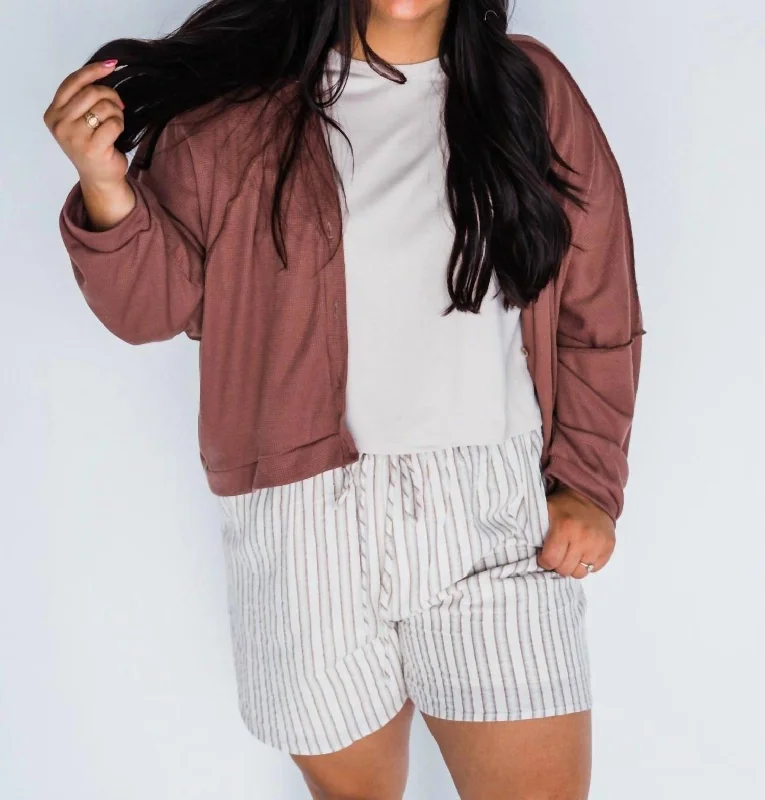 color block women cardigan with bold huesHot 'n Cold Thermal Cardigan In Mauve