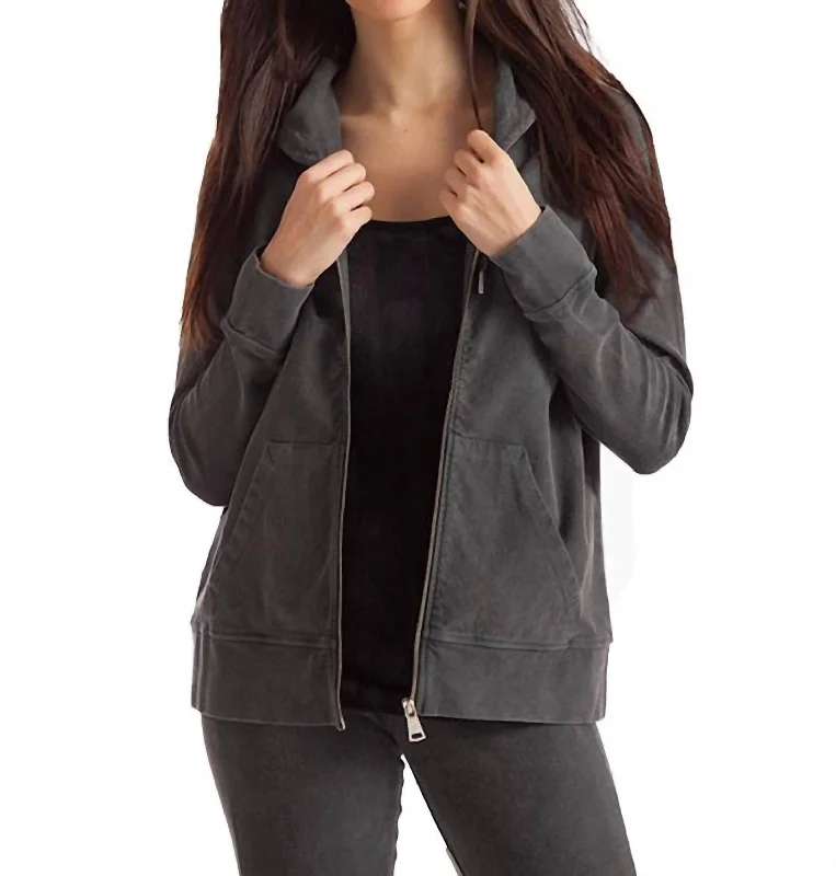 cable knit women cardigan with intricate patternsLauren Hooded Cardigan In Charcoal