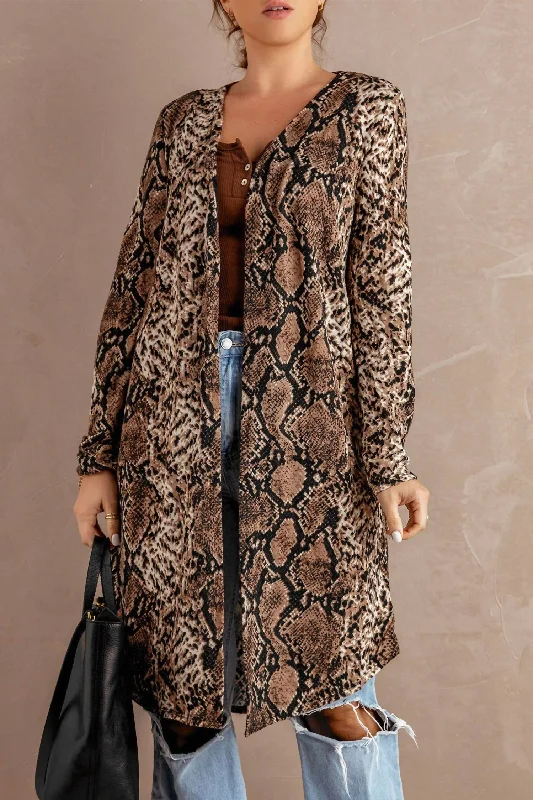 boyfriend style women cardigan for a relaxed fitLong Cardigan In Snakeskin