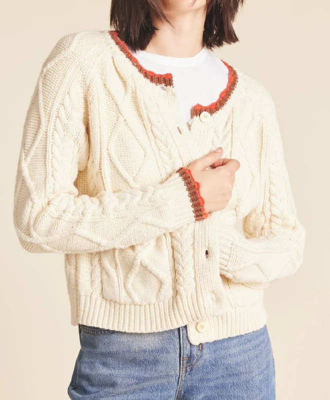 ribbed women cardigan with a classic textureLouise Cardigan In Antique White