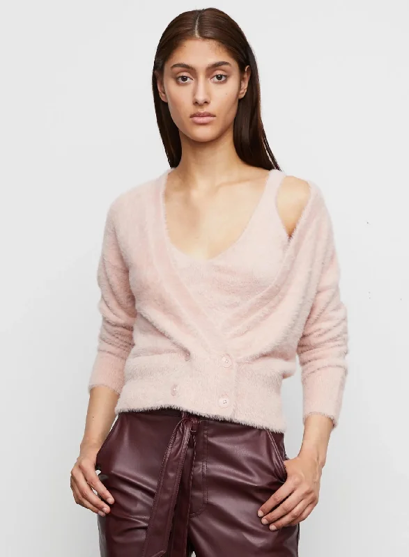 v neck women cardigan to elongate the necklineMolly Double Breasted Cardigan in Blush
