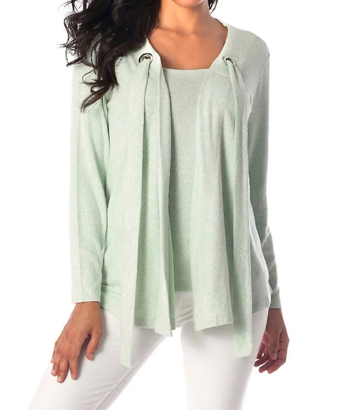cashmere blend women cardigan for a luxurious feelNikki Kashmira Grommet Open Cardigan In Mint
