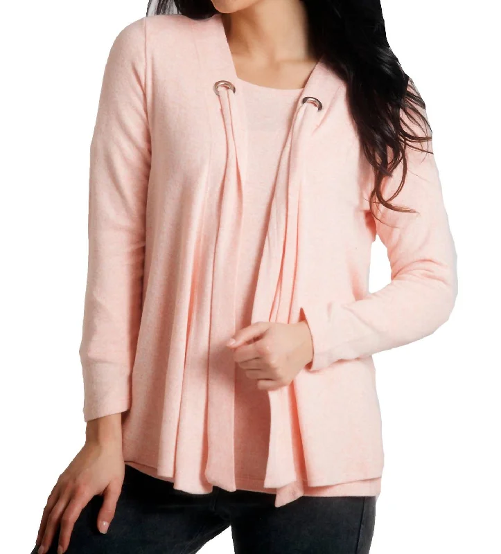 floral print women cardigan for a feminine touchNikki Kashmira Grommet Open Cardigan In Peach