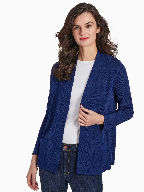 color block women cardigan with bold huesOpen Front Ribbed Icon Cardigan