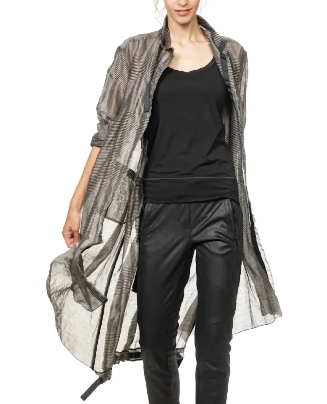 oversized women cardigan for a trendy and cozy lookOrganza Stripes Cardigan In Black/grey