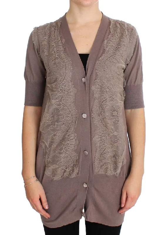 color block women cardigan with bold huespink MEMORIES  Lace Cotton Cardigan Women's Sweater