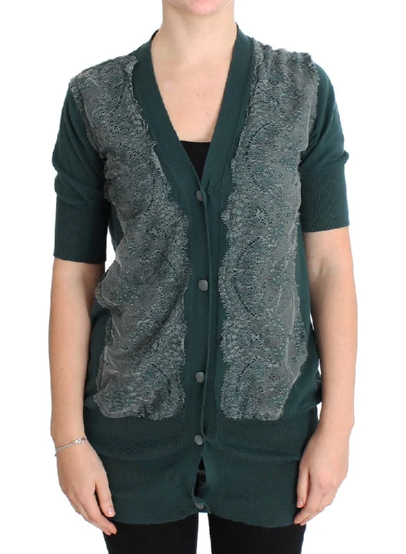 cable knit women cardigan with intricate patternspink MEMORIES  Lace Cotton Cardigan Women's Sweater