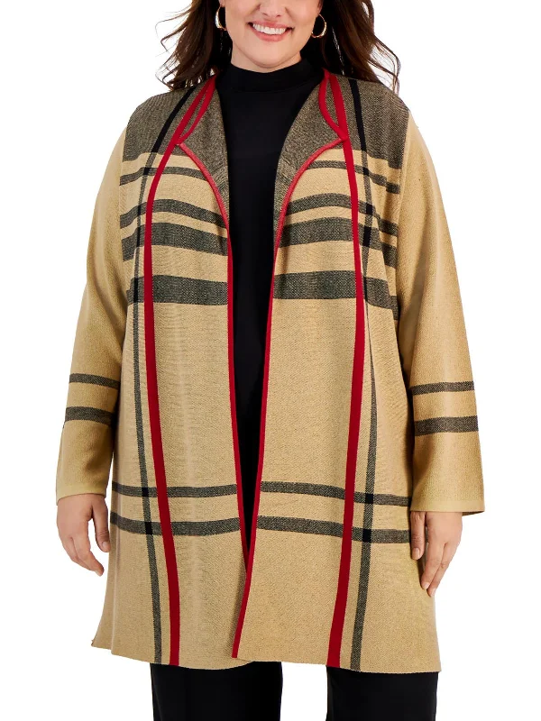 boyfriend style women cardigan for a relaxed fitPlus Womens Plaid Wing Collar Cardigan Sweater