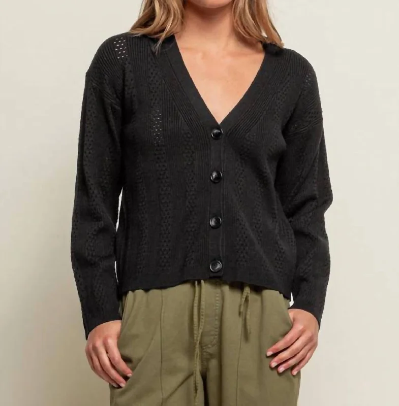 oversized women cardigan for a trendy and cozy lookPointelle Cardigan In Black