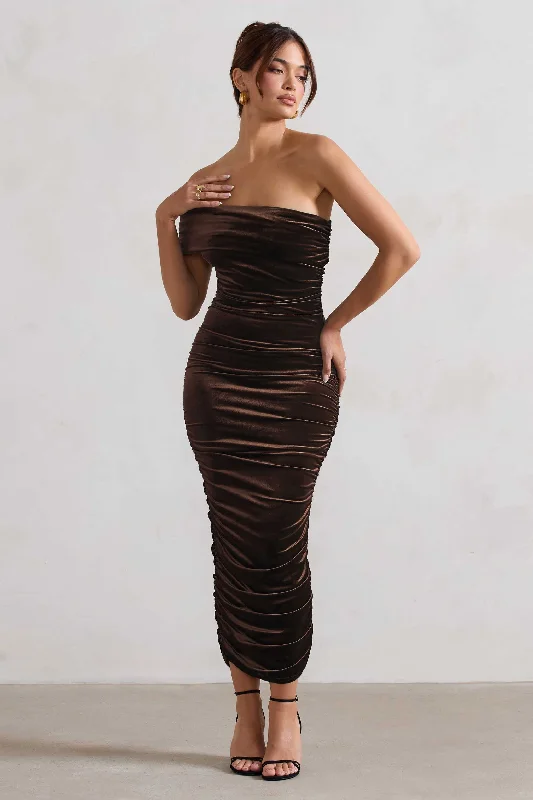 Remember Me | Chocolate Velvet One Shoulder Midi Dress