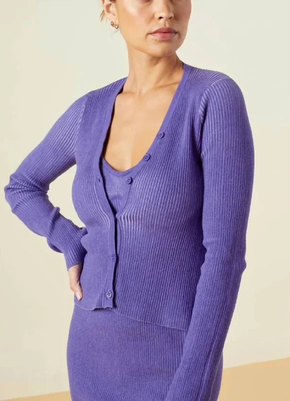 sequin embellished women cardigan for special occasionsSweater Rib Fitted Cardigan In Aster Purple