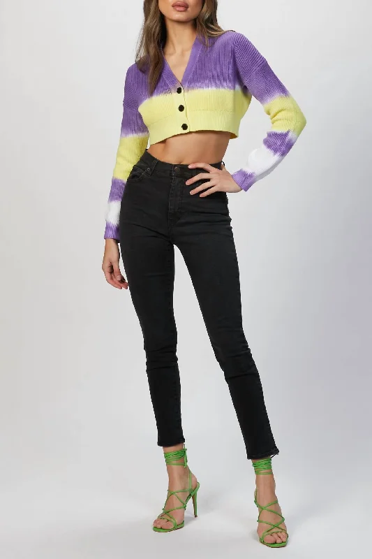 floral print women cardigan for a feminine touchTie-Dye Cropped Cardigan In Lilac