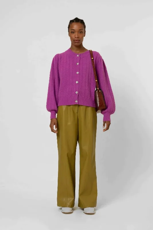 button down women cardigan with vintage buttonsVanille Herringbone Cardigan In Violine
