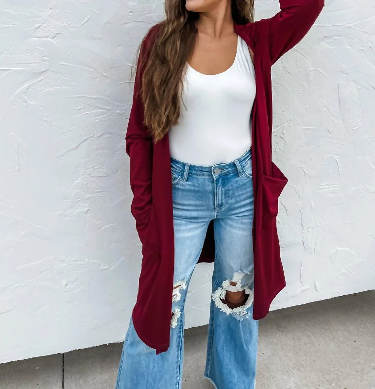 hand knitted women cardigan with artisanal charmWinter Sierra Cardigans In Burgundy
