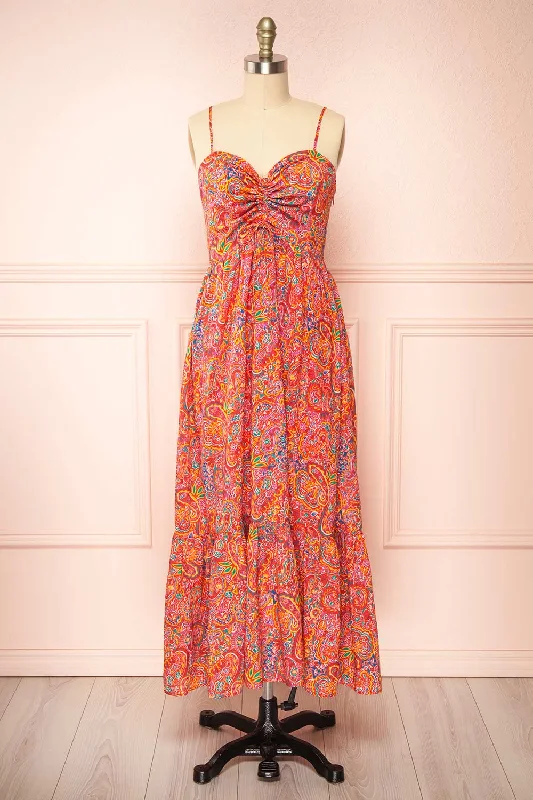 Bentley | Midi Dress w/ Colourful Paisley Print