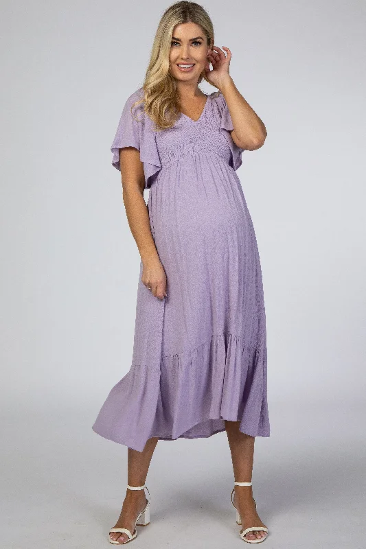 Lavender Smocked Ruffle Maternity Dress