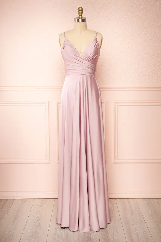 Lizza Mauve | Satin Maxi Dress w/ Slit