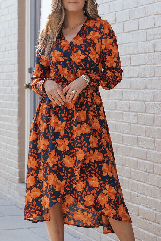 Floral Faux Wrap Belted Dress