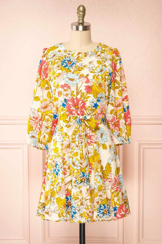 Zaira | Short Floral Dress w/ 3/4 Sleeves