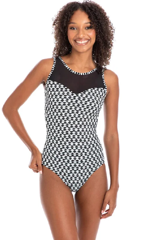 Odessa Mesh High Neck One Piece (Black & White)