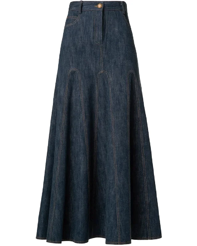 Denim Midi Skirt in Navy