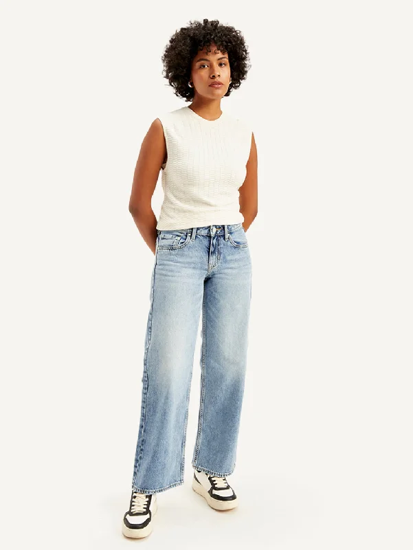 Women's Low Rise Loose Fit Light Blue Jeans