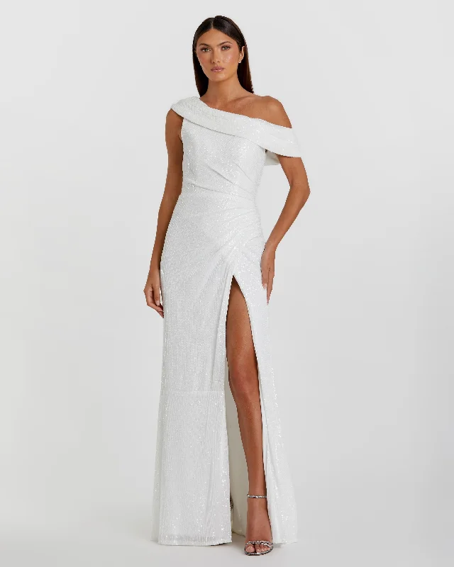 One-Shoulder Ruched Sequined Gown - FINAL SALE