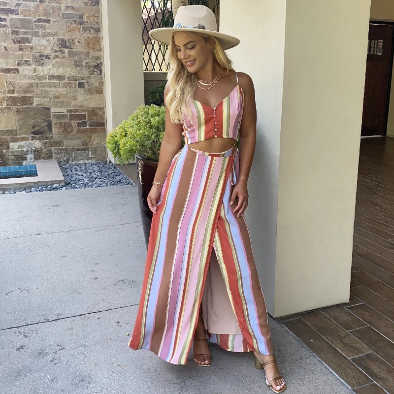 Up To Some Fun Stripe Maxi Wrap Dress