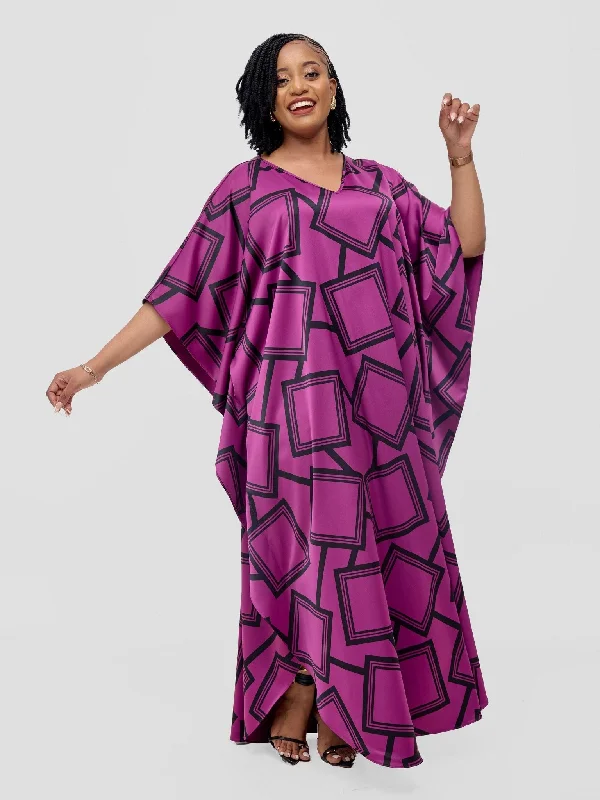 Vivo Amai Maxi Kaftan Dress - Purple / Black Biya Print