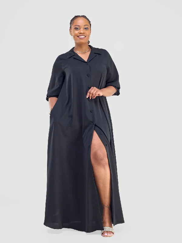 Vivo Hadiya Flounce Sleeve Maxi - Black