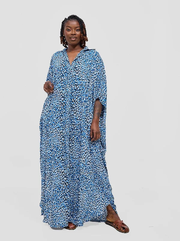 Vivo Muna Oversized Maxi Shirt - Blue / White Berek Print