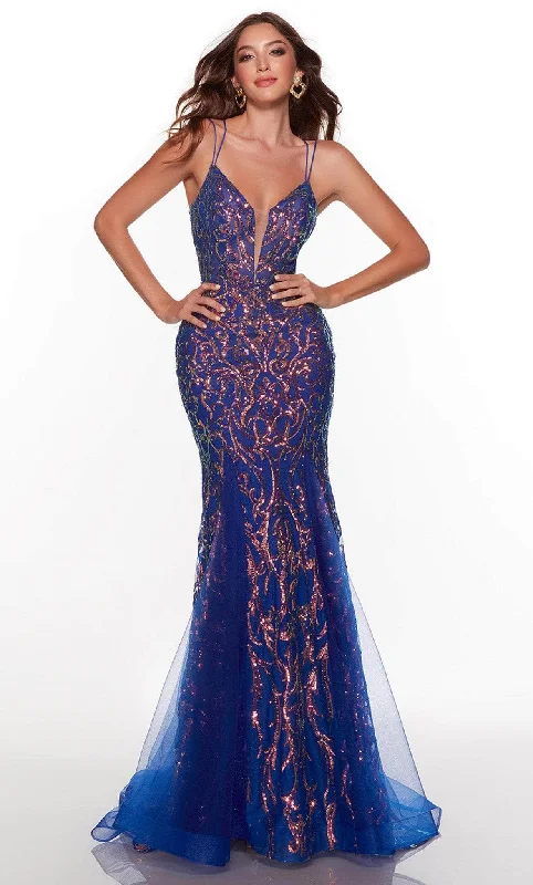 Backless Women Dress for a Sexy and Alluring Look at Evening EventsAlyce Paris 61422 - Paisley Sequin Trumpet Evening Gown