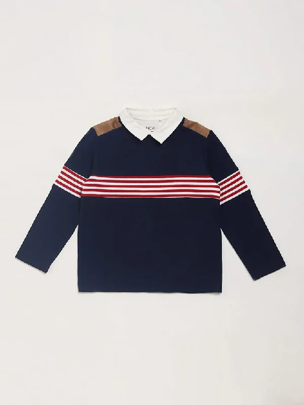 HOP Kids Striped Navy Collared T-Shirt