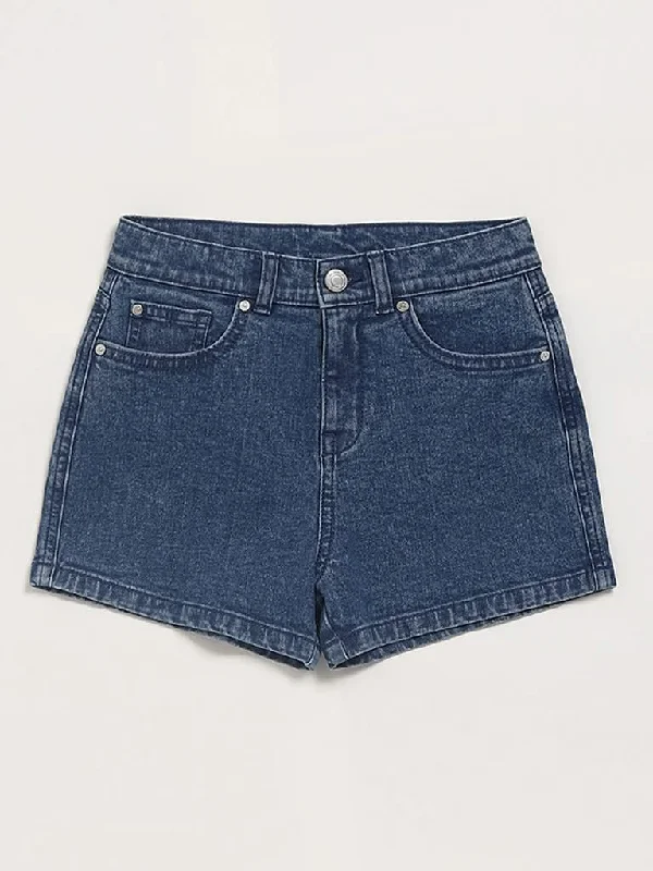 Y&F Kids Mid-Rise Blue Denim Shorts