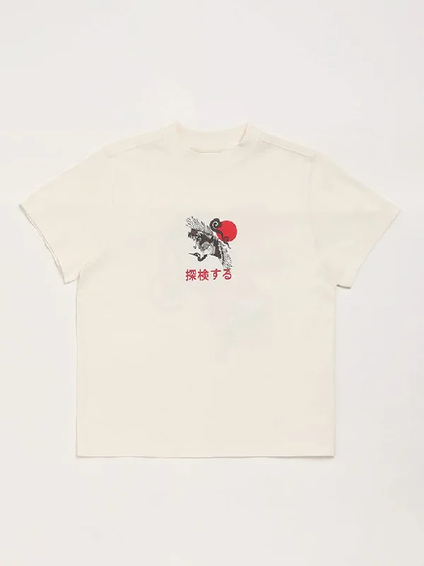 Y&F Kids Off-White Printed T-Shirt