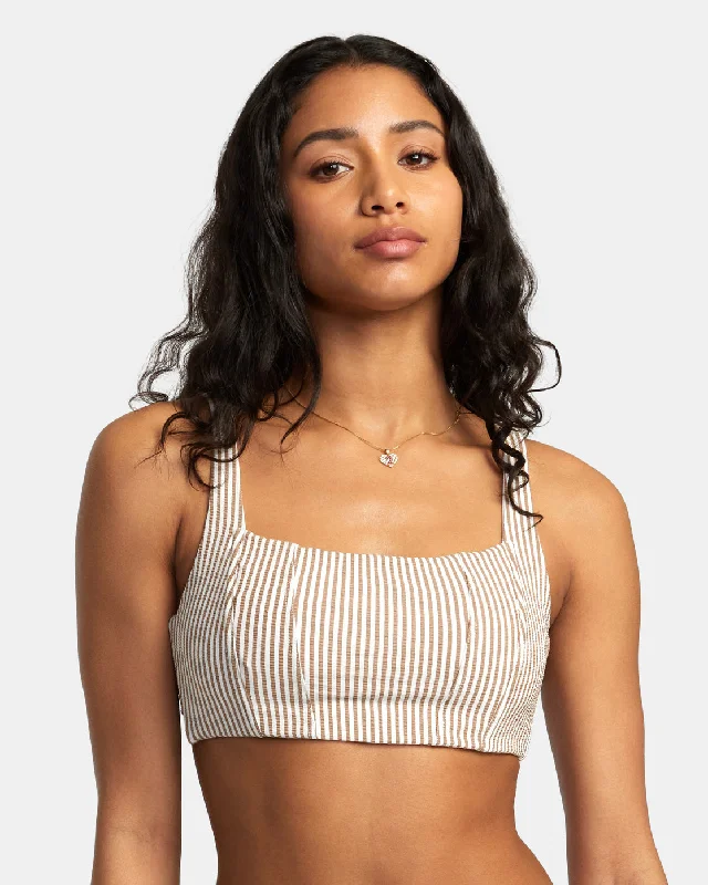 Linear Corset Crop Top Bikini Top - Workwear Brown