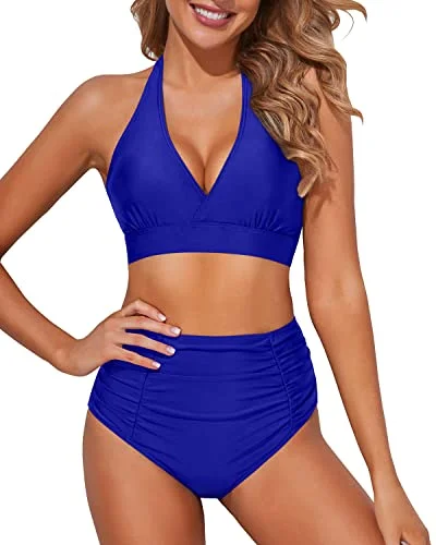 Sexy Two-Piece High Waisted Bikini Set Push Up For Women-Royal Blue